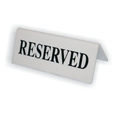 White Reserved Table Signs Large Set of 5