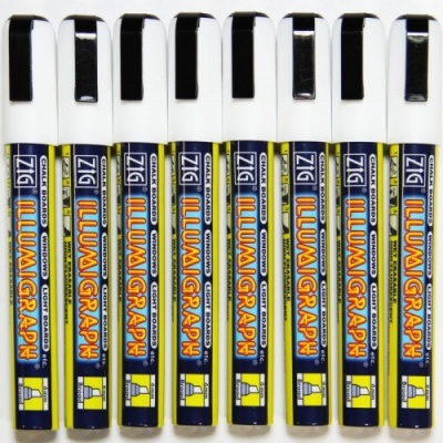 6mm Zig Illumigraph White Chalk Pens - Wet Wipe x 8 Pens