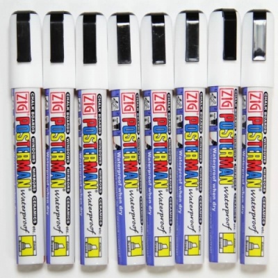 6mm Nib Zig Posterman White Chalk Pens - Waterproof x 8 Pens