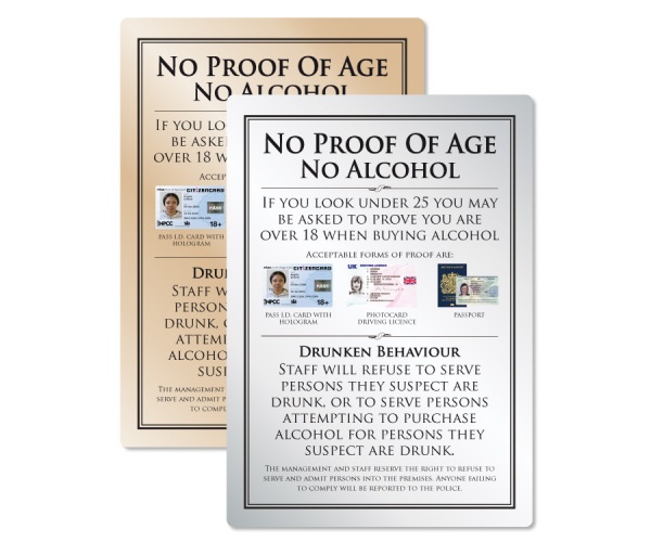 No Proof of Age No Alcohol Notice