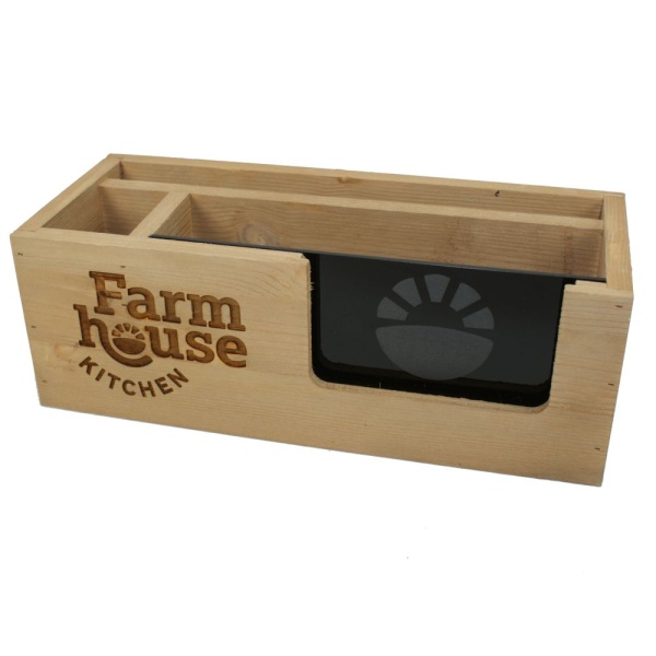 Rustic Wooden Condiment Box with Point Of Sale Holder - Braccio.co.uk