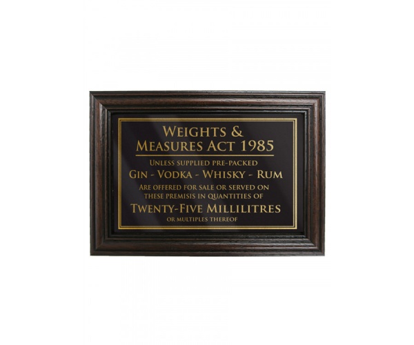 Mahogany Framed Bar Sign Weights and Measures 25ml