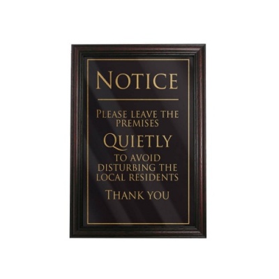 Please Leave The Premises Quietly Sign Mahogany Frame