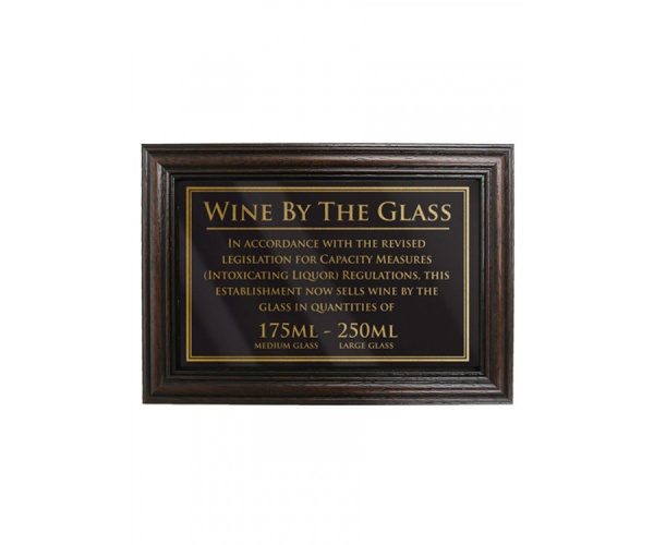 Mahogany Framed Bar Sign Wine by the Glass 175ml, 250ml