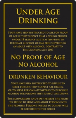 Licencing Act 2003 Sign - Under Age Drinking Sign (260 x 170mm)