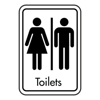 Black on White Toilets Signs