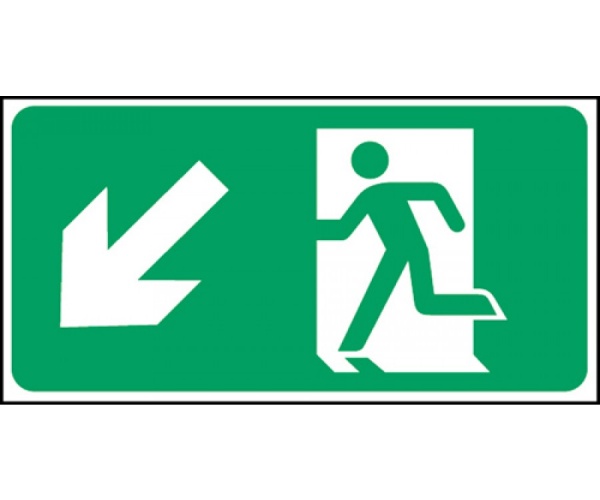 Self Adhesive Emergency Exit Sign Man with Down Left Arrow