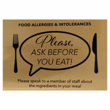 Please Ask Before You Eat Allergy Notice - A4 - Gold