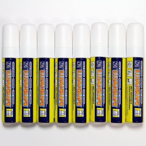 6mm Zig Illumigraph White Chalk Pens - Wet Wipe x 8 Pens