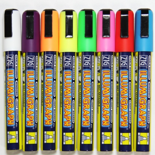 6mm Zig Illumigraph Assorted Chalk Pens - Wet Wipe x 8 Pens