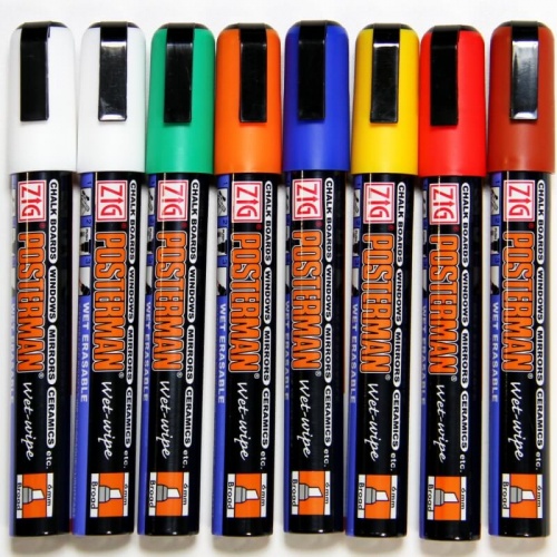 6mm Zig Posterman Assorted Chalk Pens - Wet Wipe x 8 Pens