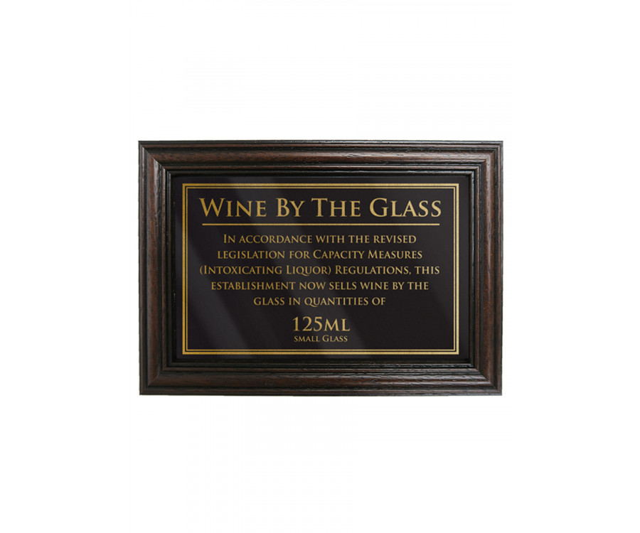 Mahogany Framed Bar Sign Wine by the Glass 125ml