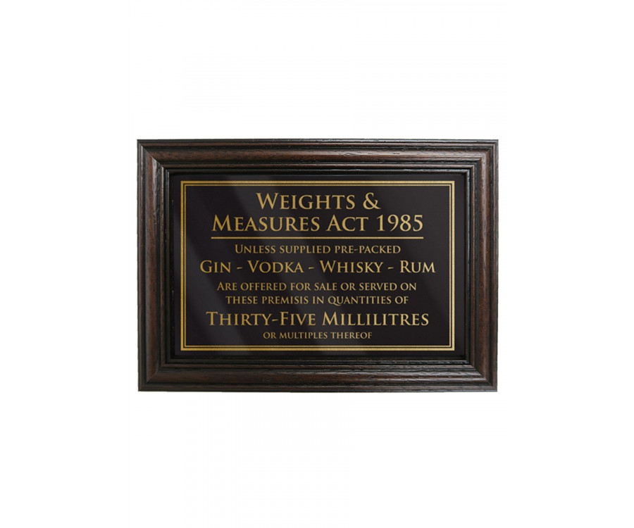Mahogany Framed Bar Sign Weights and Measures 35ml
