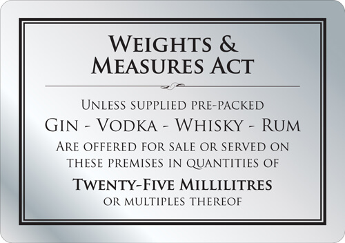 Weights & Measures Act 25ml Sign (A5 - 210 x 148mm)