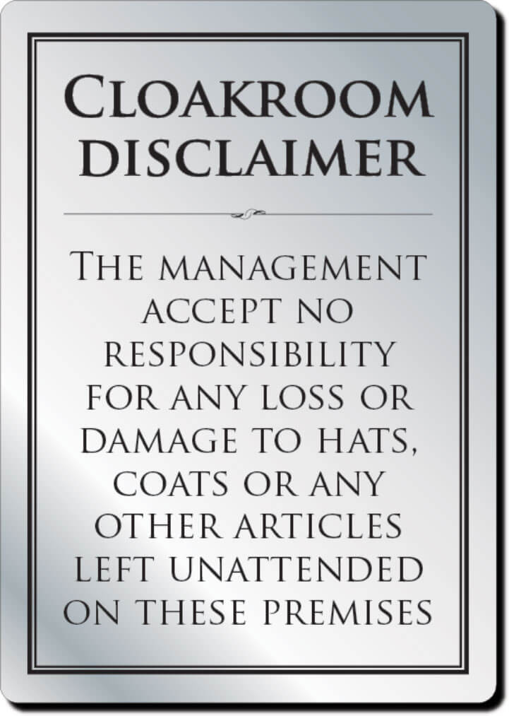 Cloakroom Disclaimer Sign (A4 - 297 x 210mm)