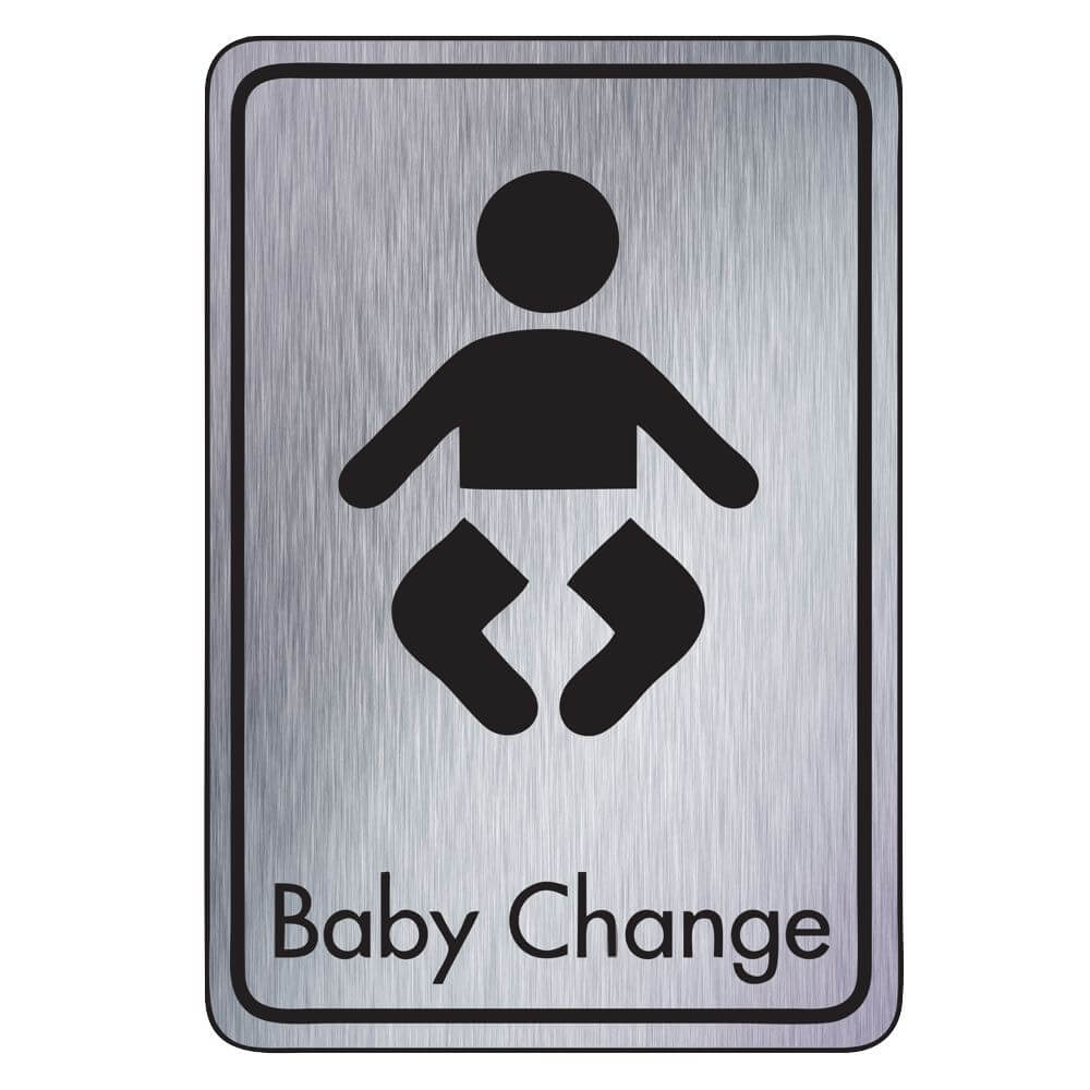 Brushed Silver Baby Change Toilet Signs