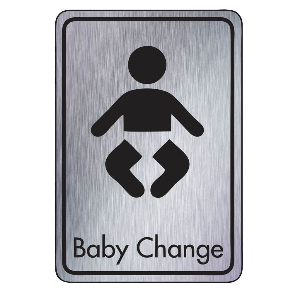 Brushed Silver Baby Change Toilet Signs Braccio.co.uk