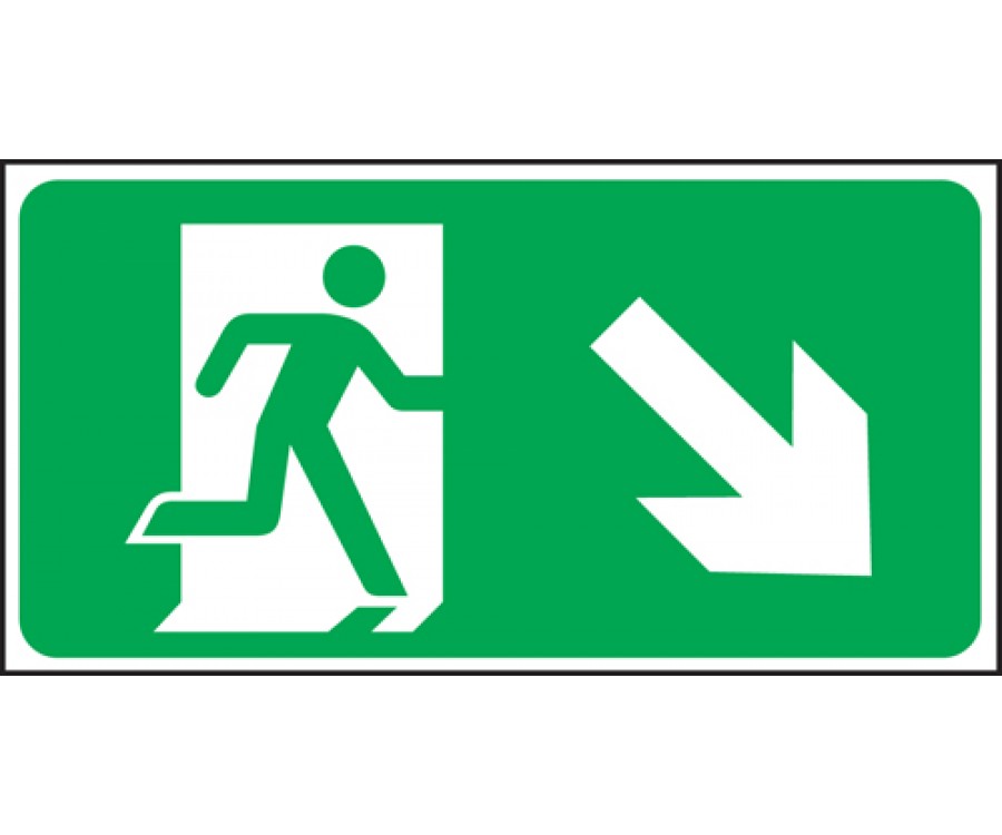 Plastic - Emergency Exit Sign - Man with Down Right Arrow