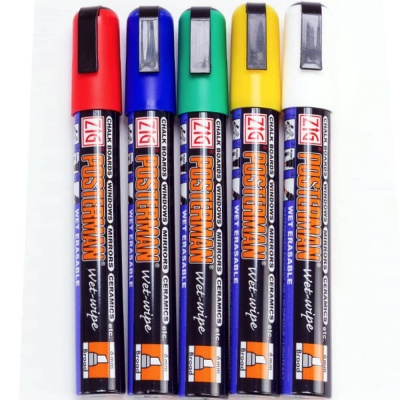 Posterman Pack of 5 Assorted Colour Wet-Wipe Chalk Pens - 6mm Nib